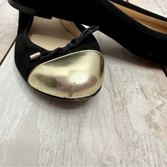 Vero Cuoio Women’s Sz 9 1/2 Black Suede Ballet Flats With Gold Leather Toe Tips - Picture 7 of 9